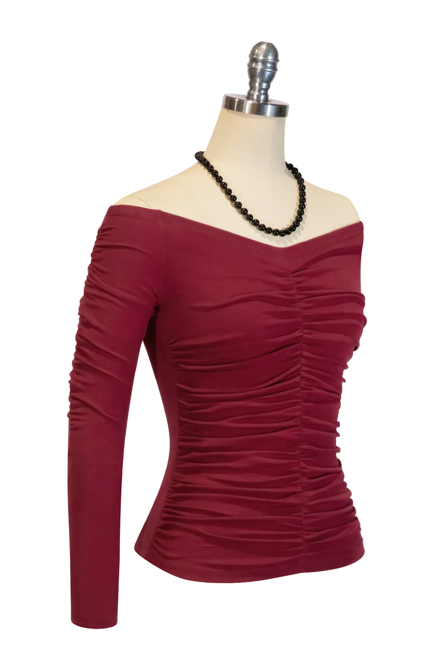 D'Amour Follies Ruched Jersey Top (Burgundy)