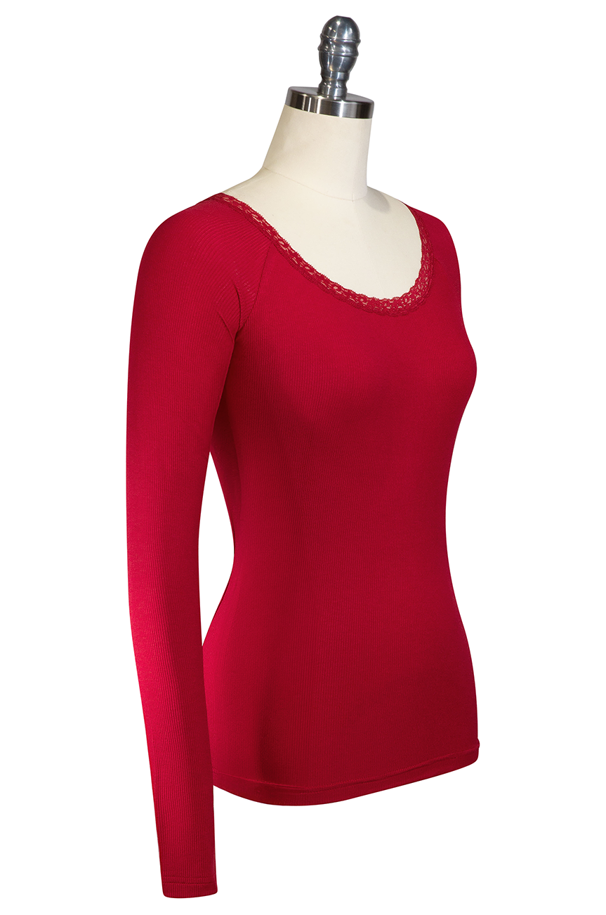 D'Amour Follies Scoop Neck Long Sleeve Top (Red)