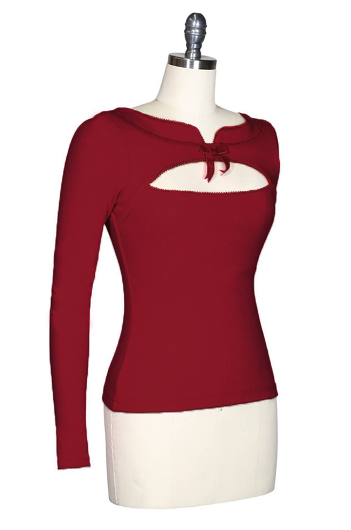 D'Amour Long Sleeve Peek-A-Boo Top (Red)