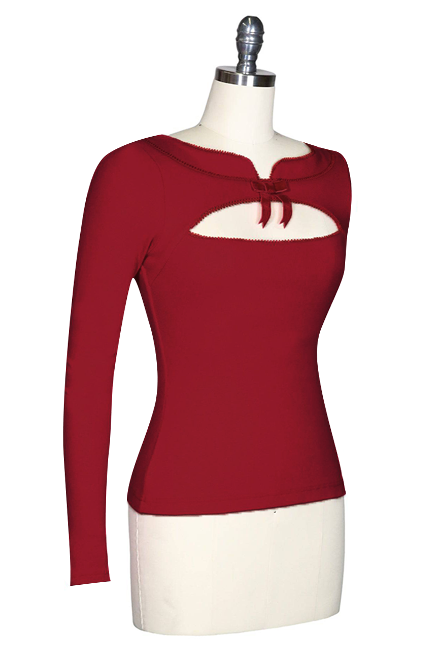 D'Amour Long Sleeve Peek-A-Boo Top (Red)