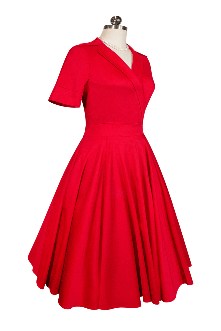 Tea Rose Collar Dress (Red) - Kitten D'Amour