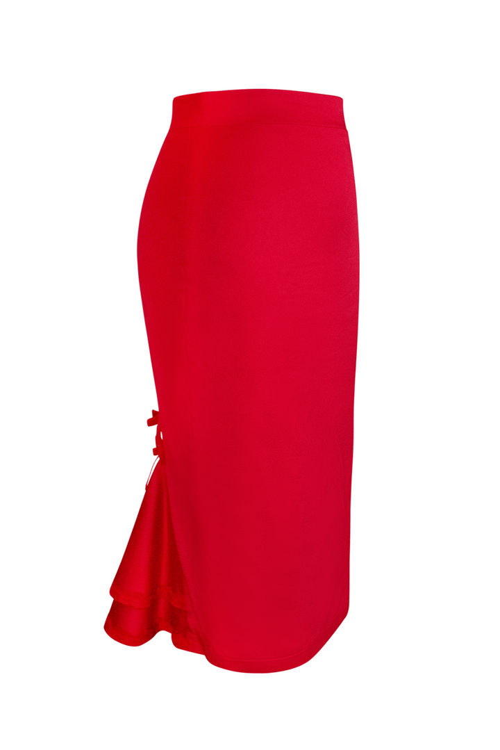 Tea Rose Wiggle Skirt (Red) - Kitten D'Amour