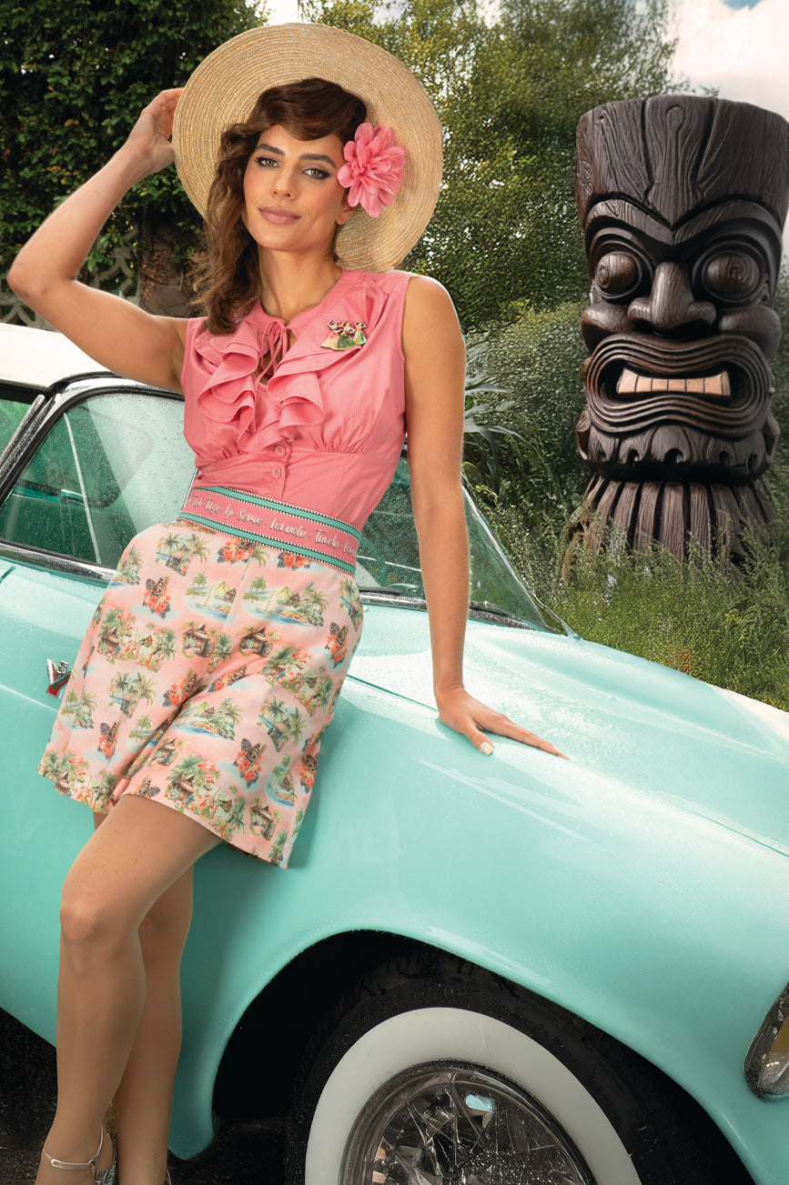 South Pacific Frill Front Blouse (Salmon Pink)