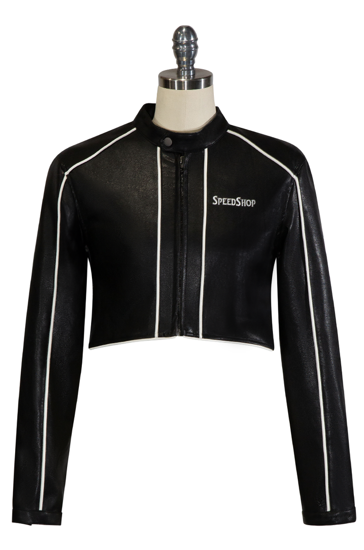 Easy Rider Crop Vegan Leather Jacket (Black)