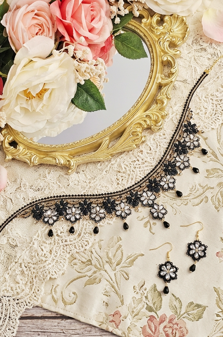 Venetian Follies Lace Choker And Earring Set