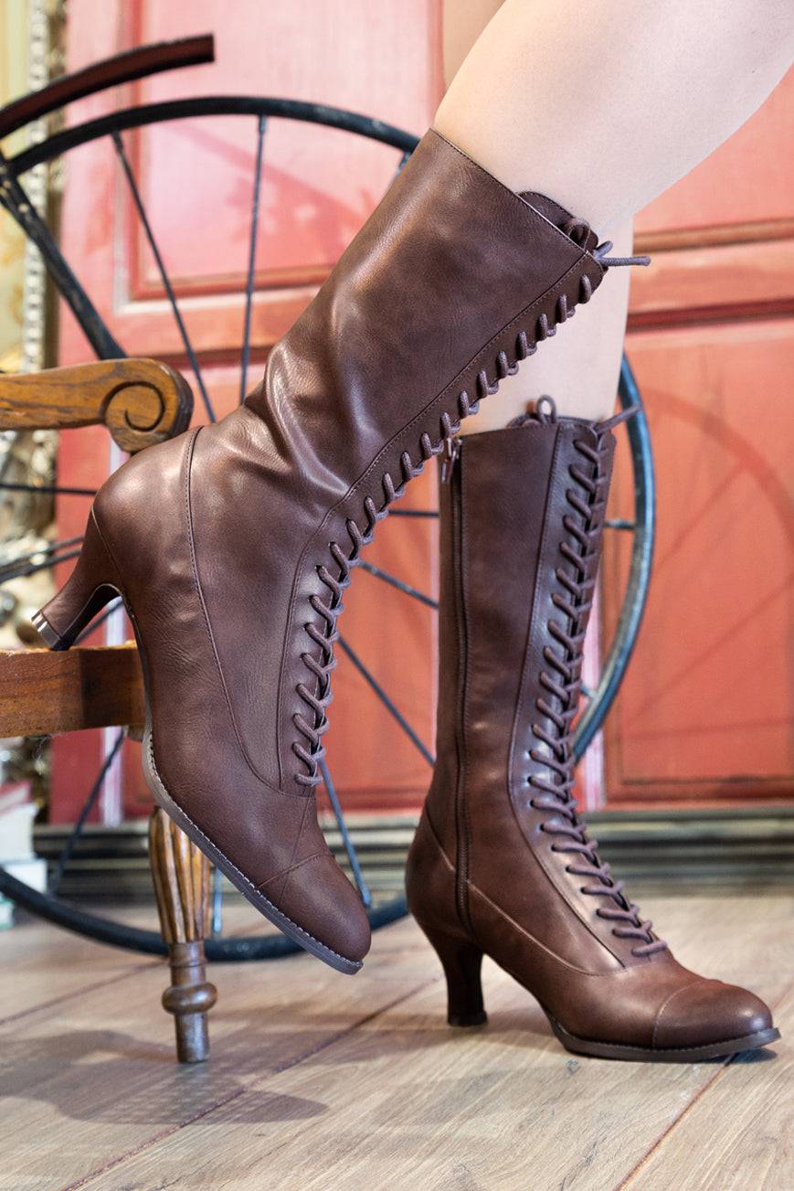 Victoriana Calf High Boots (Brown) - Kitten D'Amour