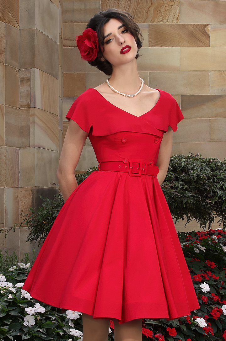 Georgette Collar Dress (Red)