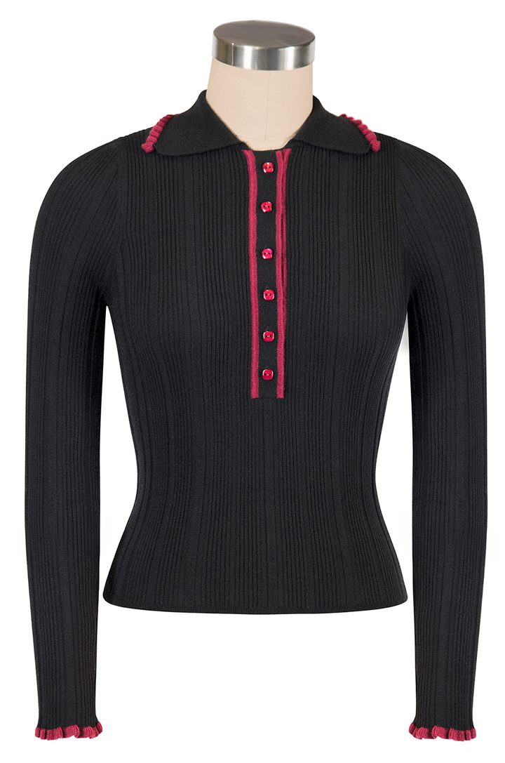Claudette Long Sleeve Knit Top (Black)