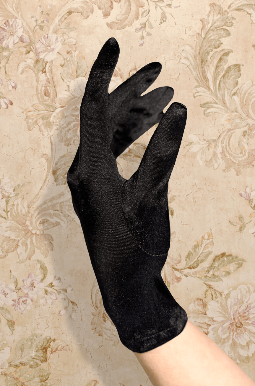 Night At The Opera Wrist Length Gloves (Velvet Black) - Kitten D'Amour