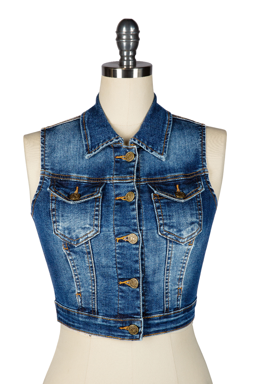 Denver Crop Vest (Dark Denim)