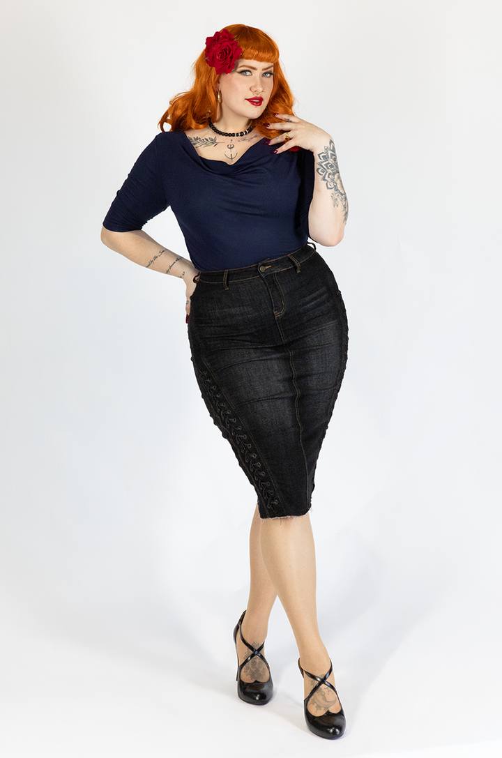 Madison Wiggle Skirt (Black Denim)