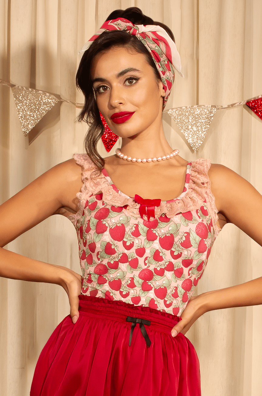 Miss Strawberry Pageant Follies Ruffle Camisole - Kitten D'Amour