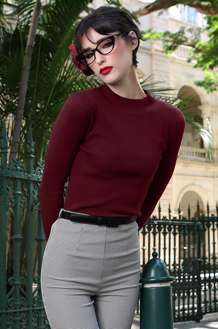 TurtleNeck Knit Top (Burgundy)