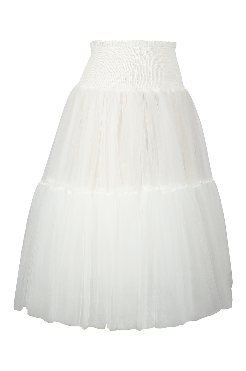 Tea Length Shirred Petticoat (White)