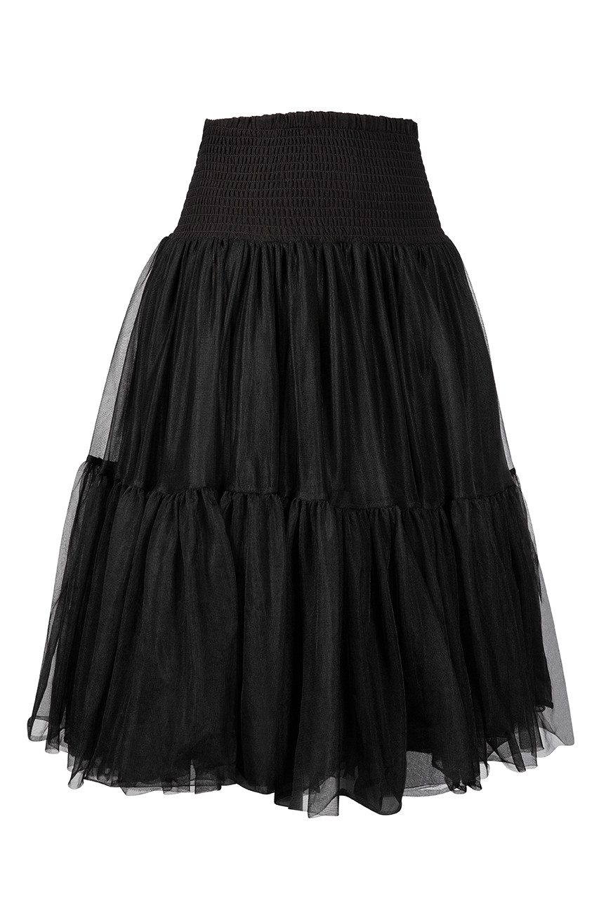 Tea Length Shirred Petticoat (Black)