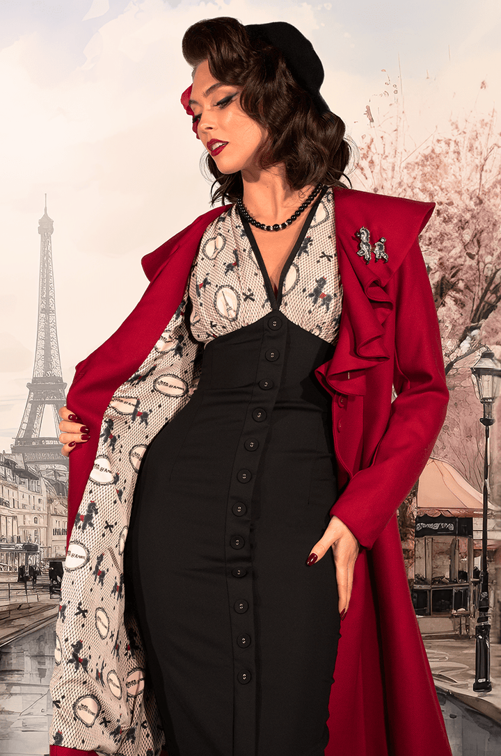 Poodles In Paris Coat (Burgundy/Red) - Kitten D'Amour