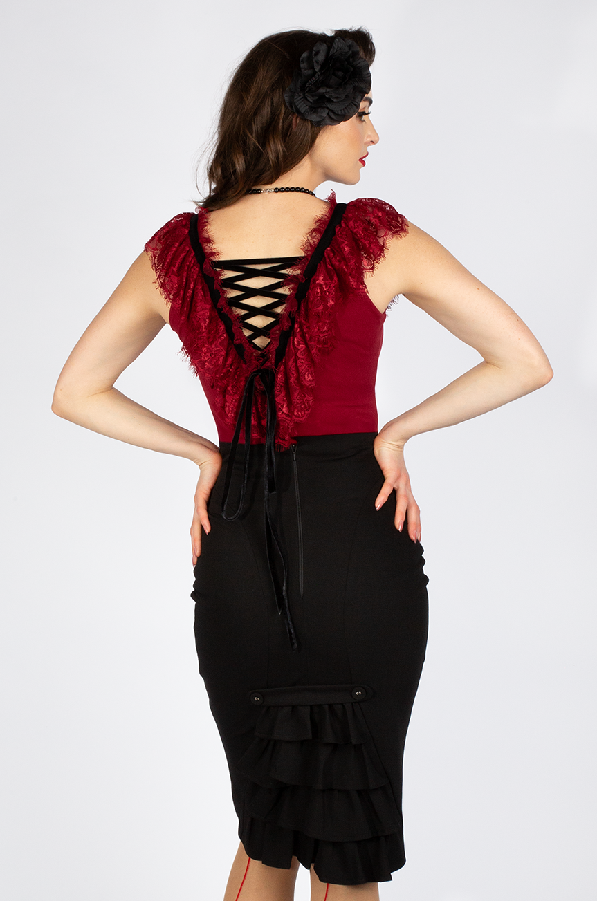 Fifi D'Amour Lace Up Camisole (Garnet Red)