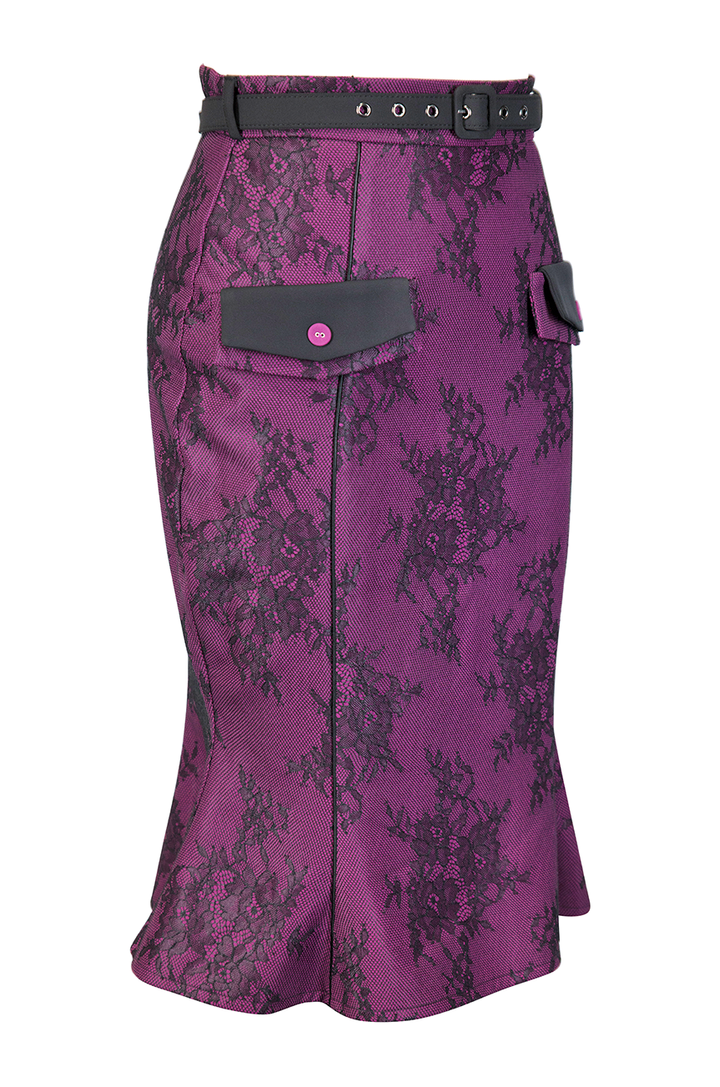 Office Affair Belted Lace Wiggle Skirt