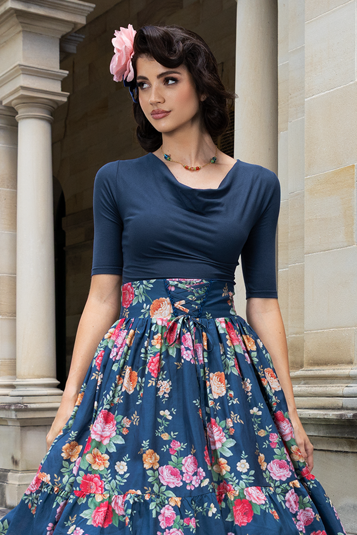 Manhattan Follies Cowl Neck Jersey Top (Navy)