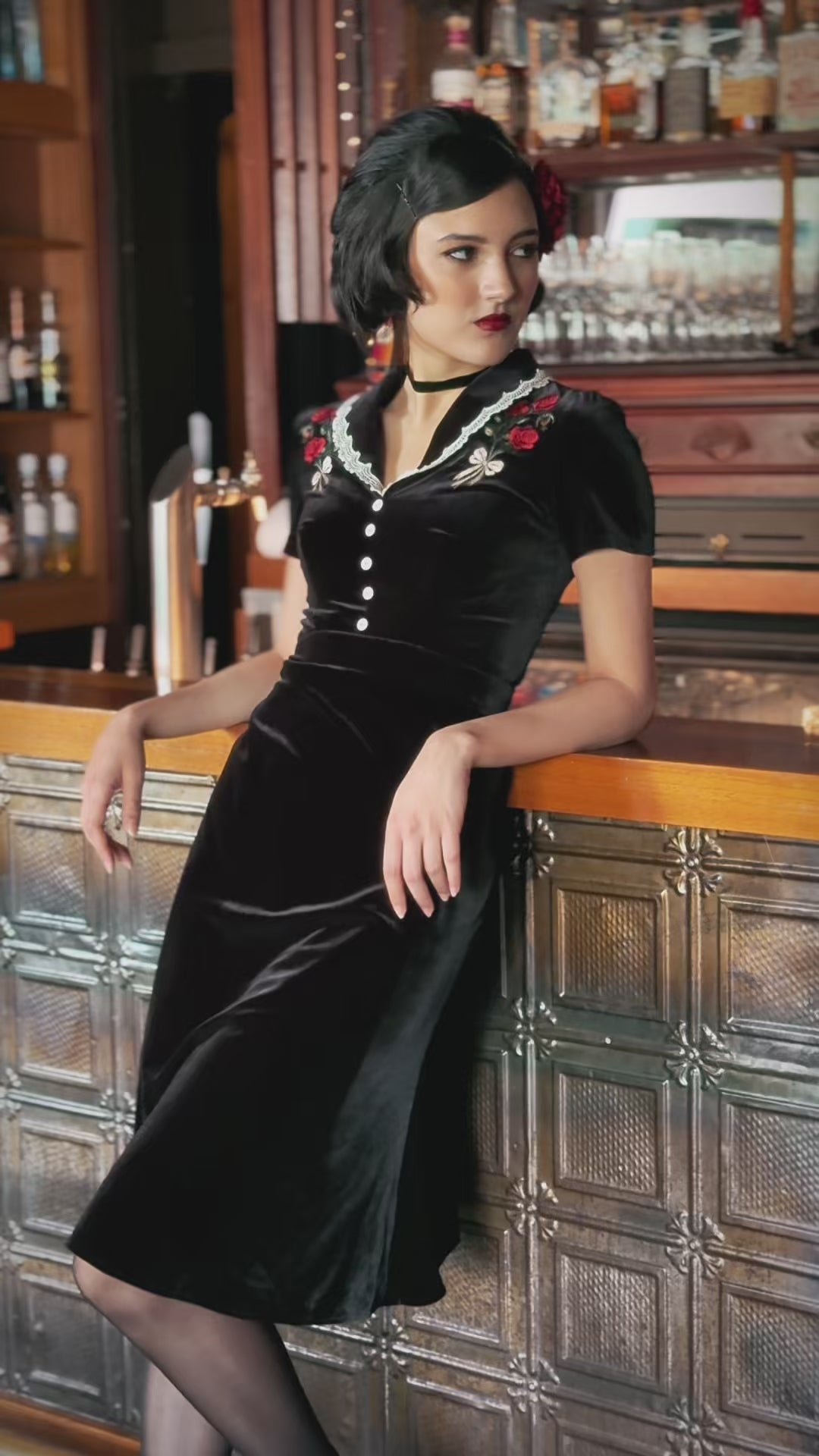 Rouge Noir Velvet Rose Dress