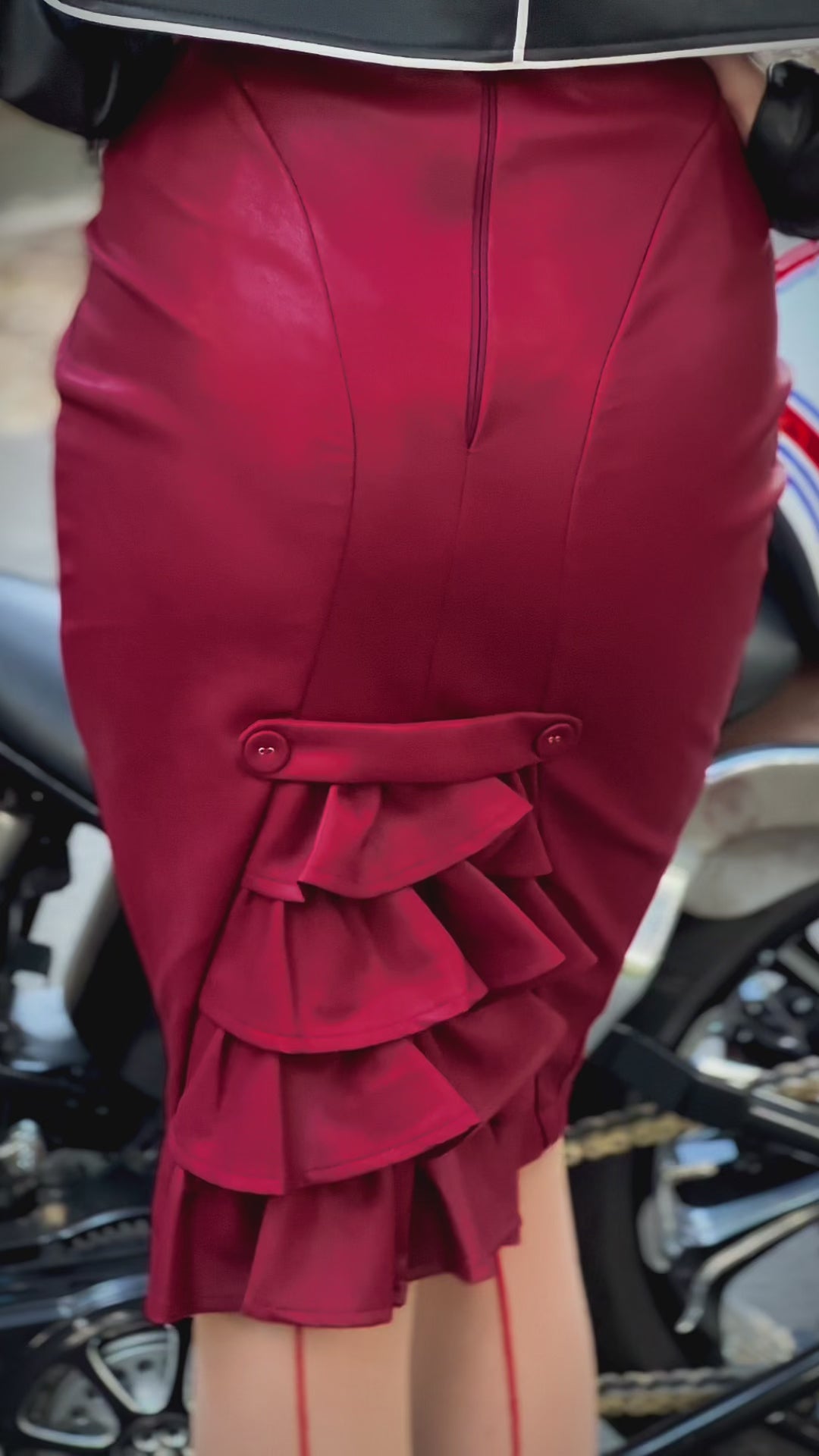 Easy Rider Bustle Wiggle Skirt (Burgundy)
