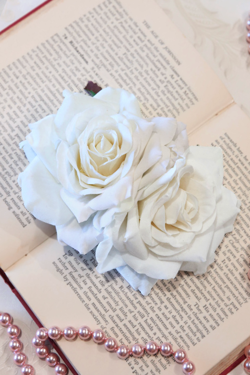 Twin Rose Hair Clip (Ivory) - Kitten D'Amour