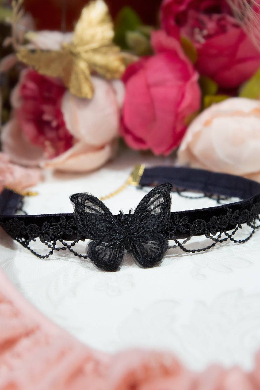 Petit Papillon Lace Butterfly Choker (Black) - Kitten D'Amour