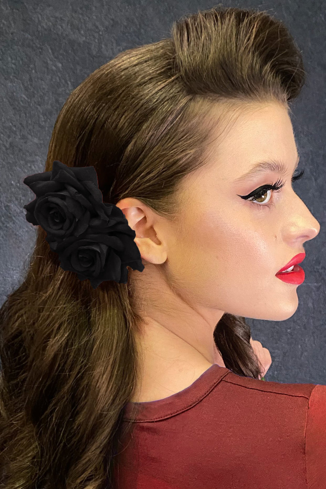 Twin Rose Hair Clip (Black) - Kitten D&