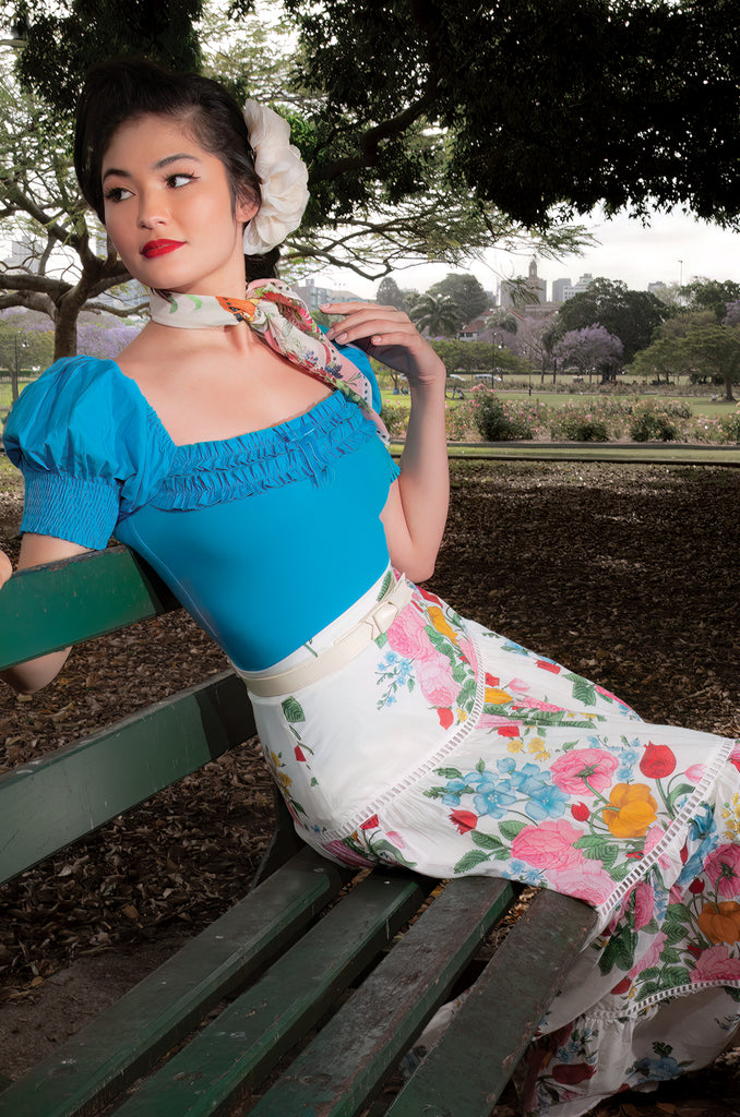 D'Amour Square Neck Ruffle Top (Blue)