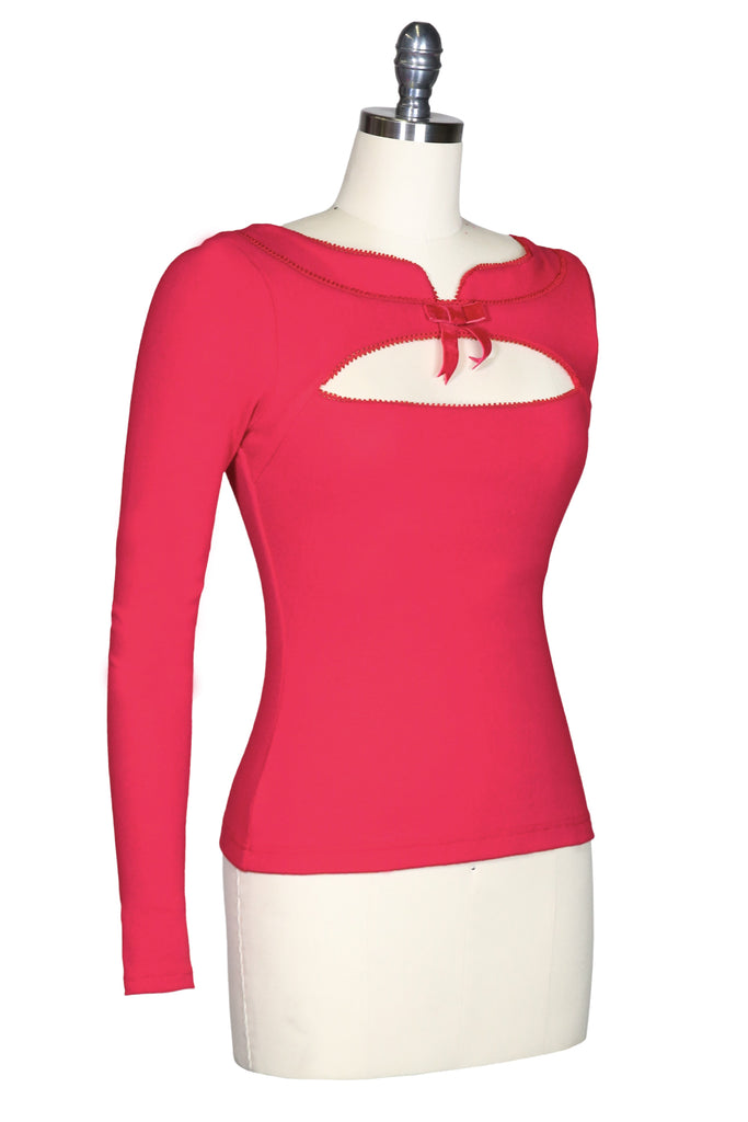 D'Amour Long Sleeve Peek-A-Boo Top (Red)