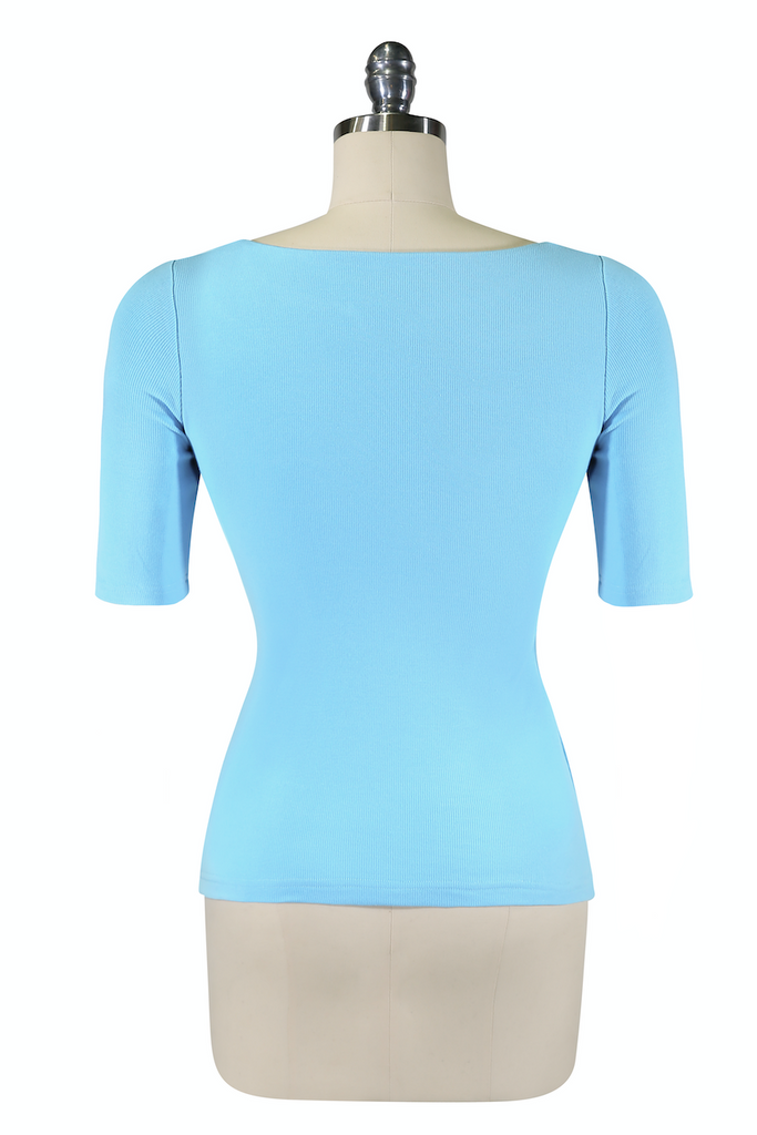 D'Amour Short  Sleeve Peek-A-Boo Top (Blue)
