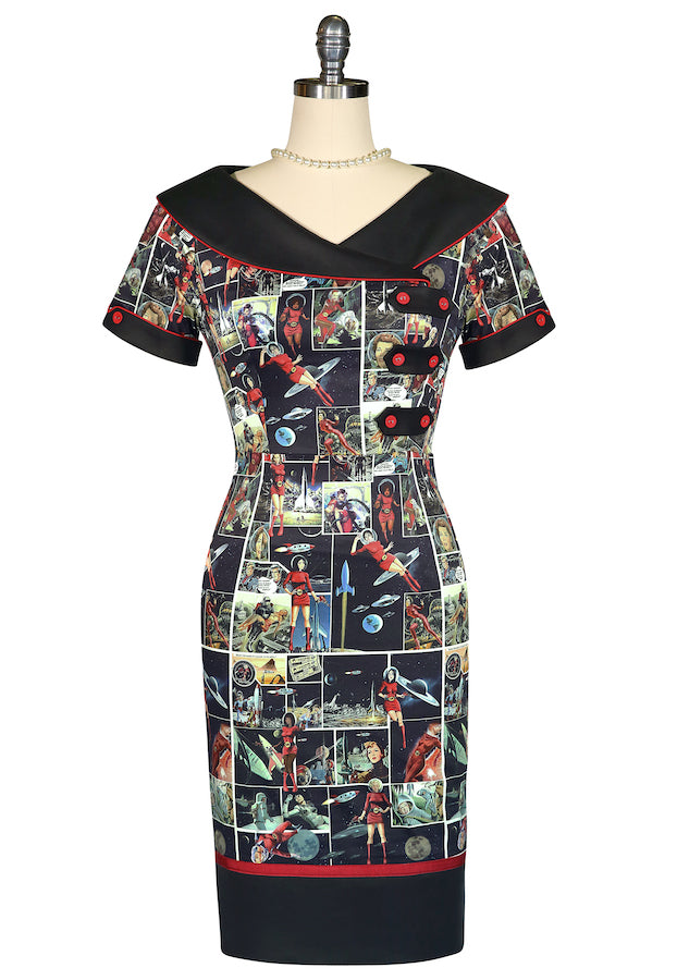 Fly Me To The Moon Collar Wiggle Dress - Kitten D'Amour