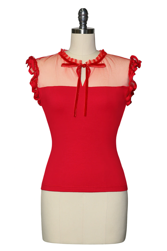 La Donna Italiana Jersey Flutter Sleeve Top (Red)
