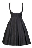 Regency Pinafore Dress (Black Pinstripe)