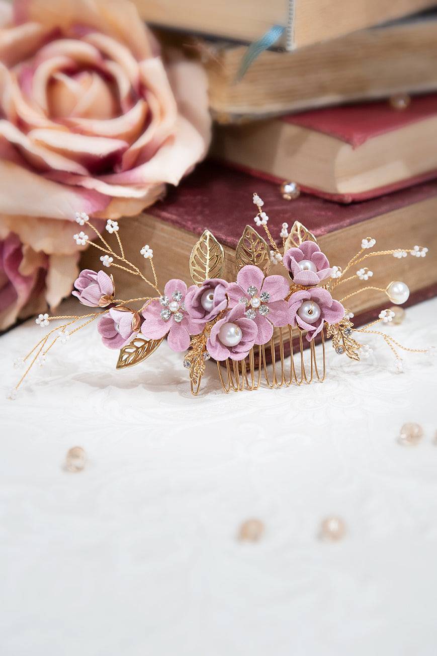 La Floraison Hair Comb Mauve Kitten D Amour