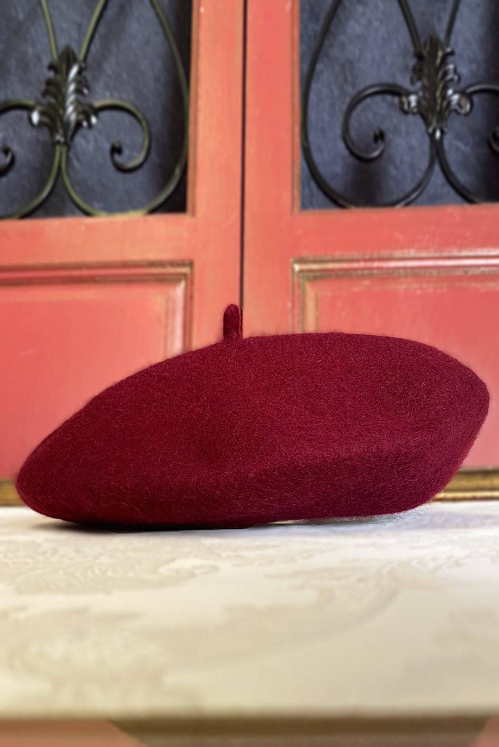D'Amour Woollen Beret (Burgundy) - Kitten D'Amour
