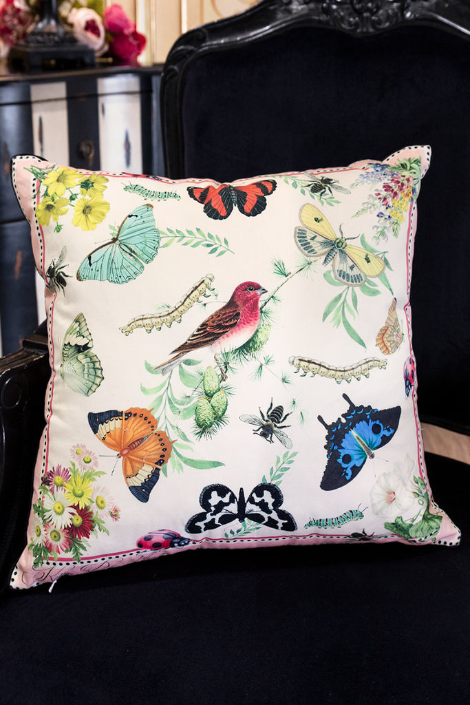 Butterfly Meadow Cushion (Black Piping)
