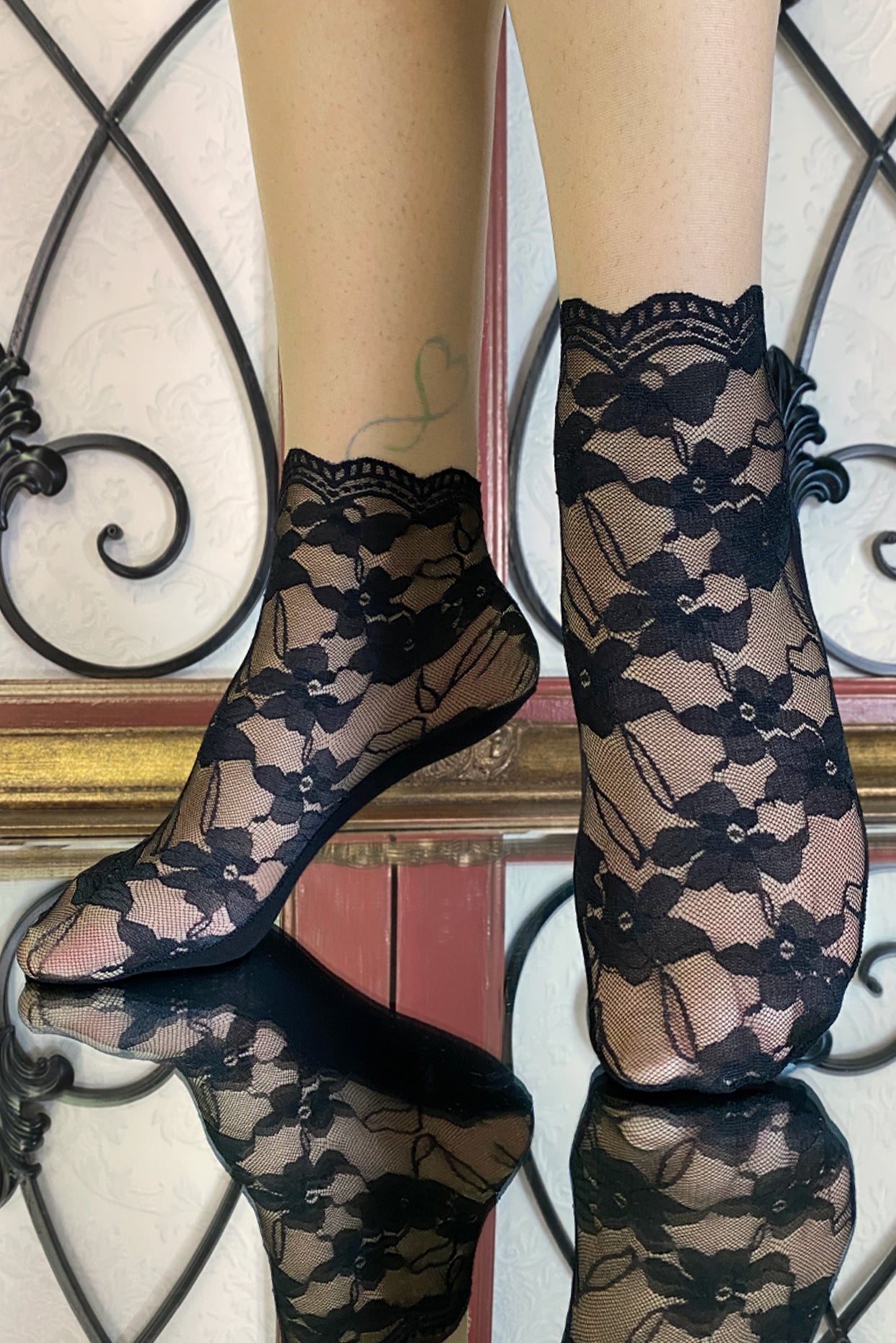 D Amour Floral Lace Ankle Socks Black Kitten D Amour