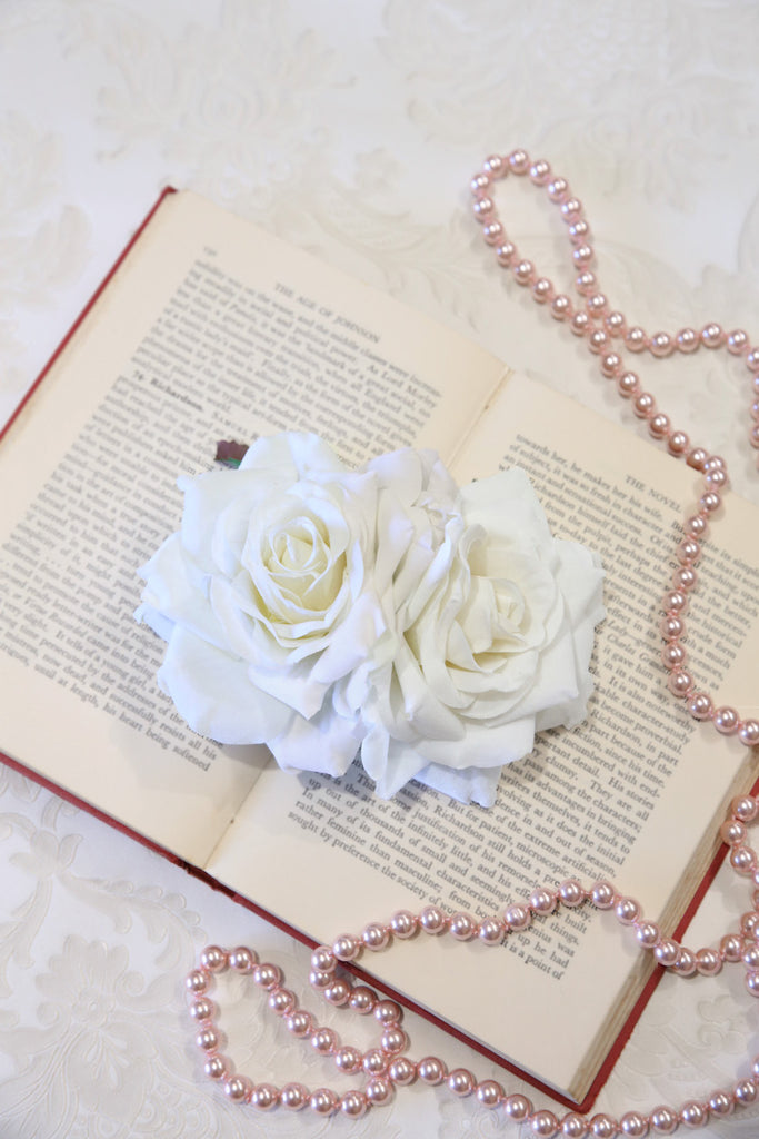 Twin Rose Hair Clip (Ivory)